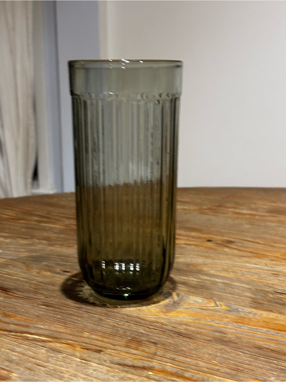 Smoky Green Grey Ribbed Glass Tumbler Vase- Home Dining